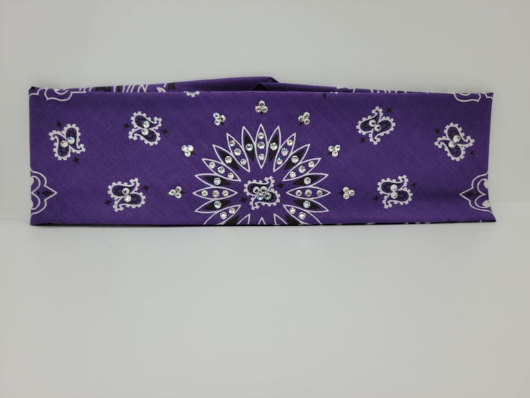 Bargain Purple Paisley Bandana with Diamond Clear Crystals (Sku8066)