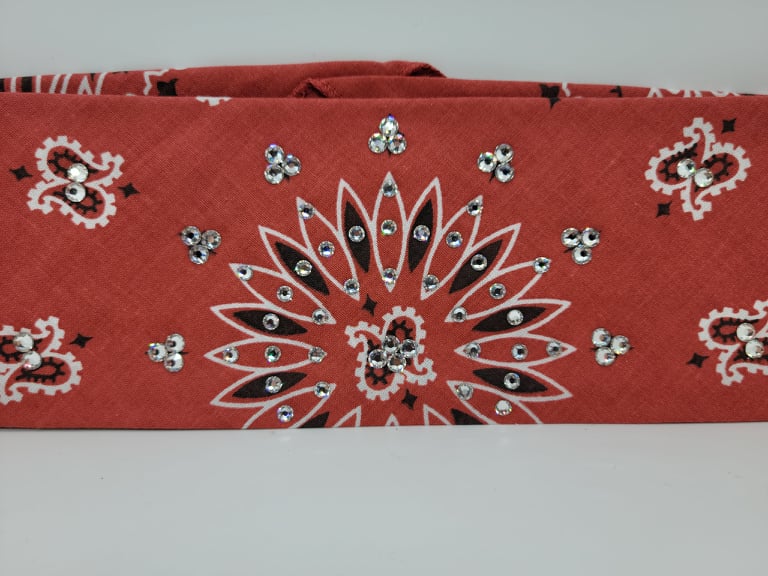 Bargain Terra Cotta Paisley Bandana with Diamond Clear Crystals (Sku8069)
