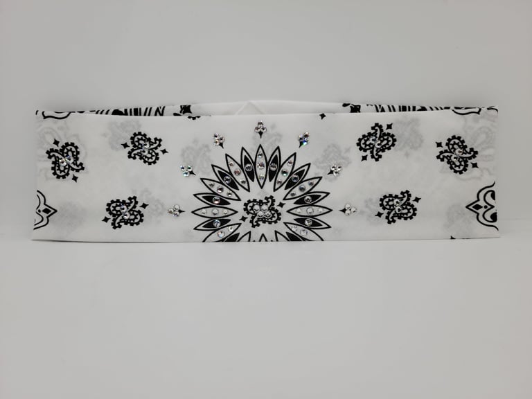 Bargain White Paisley Bandana with Diamond Clear Crystals (Sku8072)
