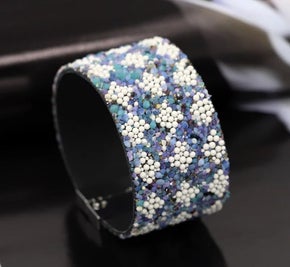 Elegant Synthetic Leather Blue and White Stone Wrap Bracelet (Sku8310)
