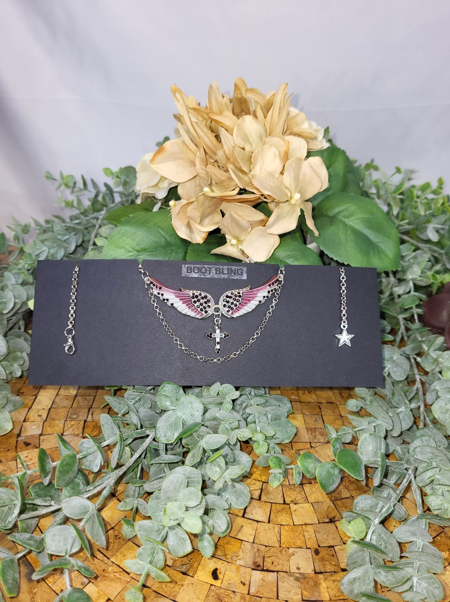 Angel Wings with Cross Choker/Boot Bling