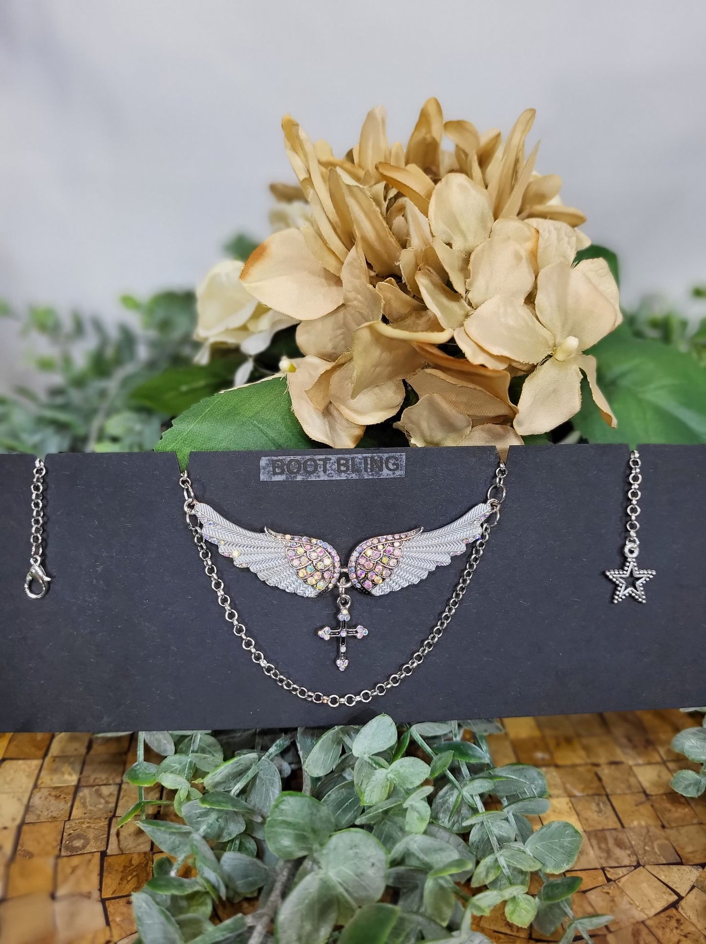 Angel Wings with Cross Choker/Boot Bling