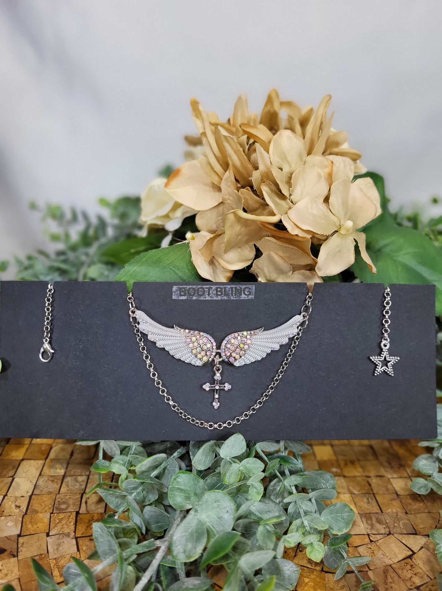 Angel Wings with Cross Choker/Boot Bling