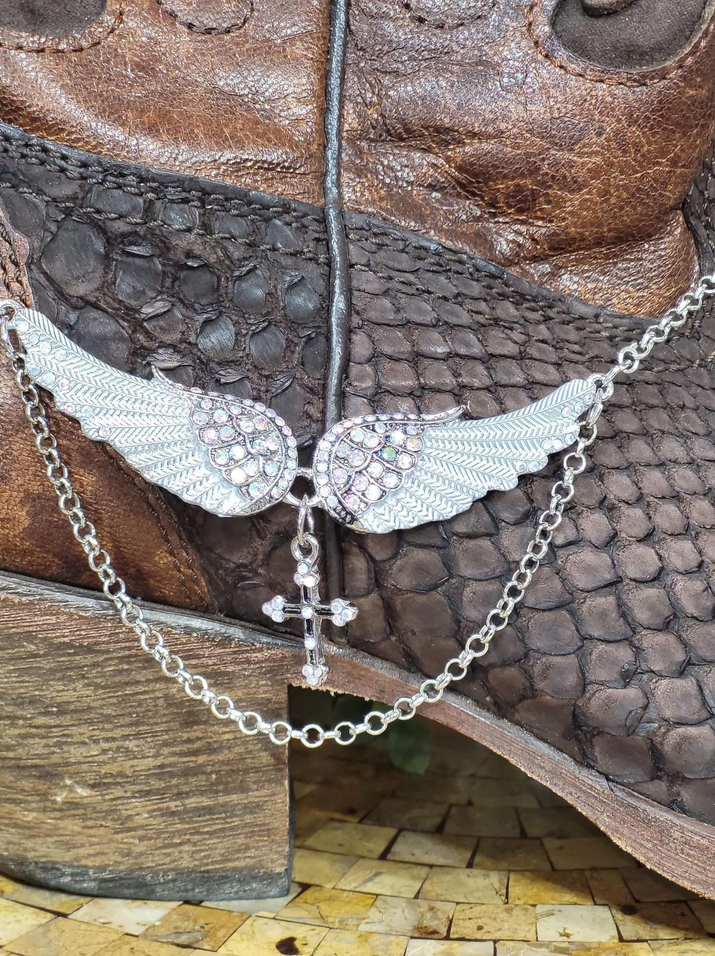 Angel Wings with Cross Choker/Boot Bling