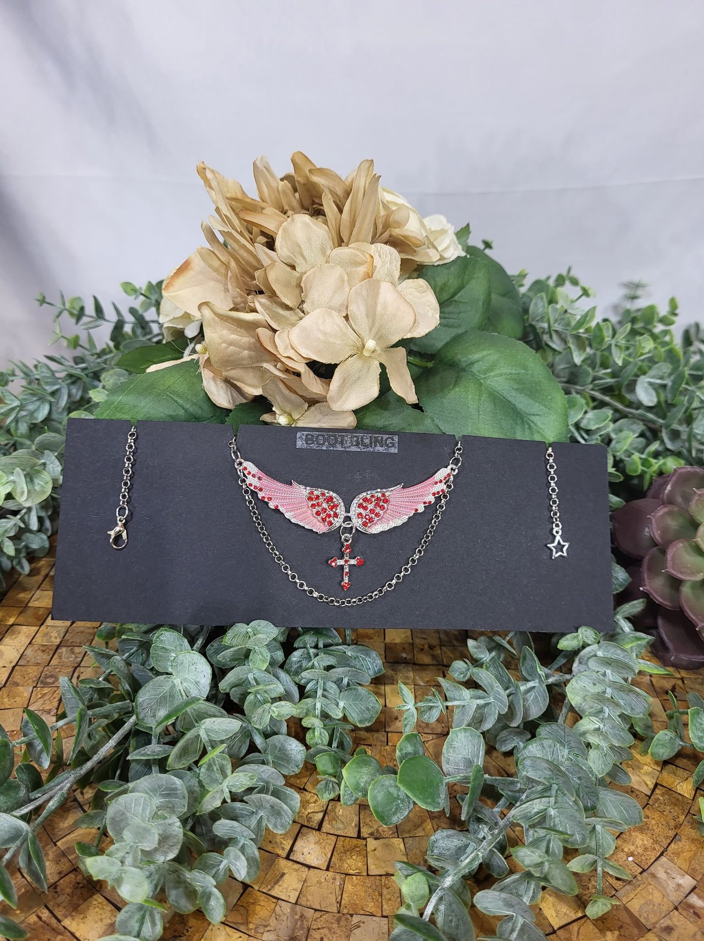 Angel Wings with Cross Choker/Boot Bling