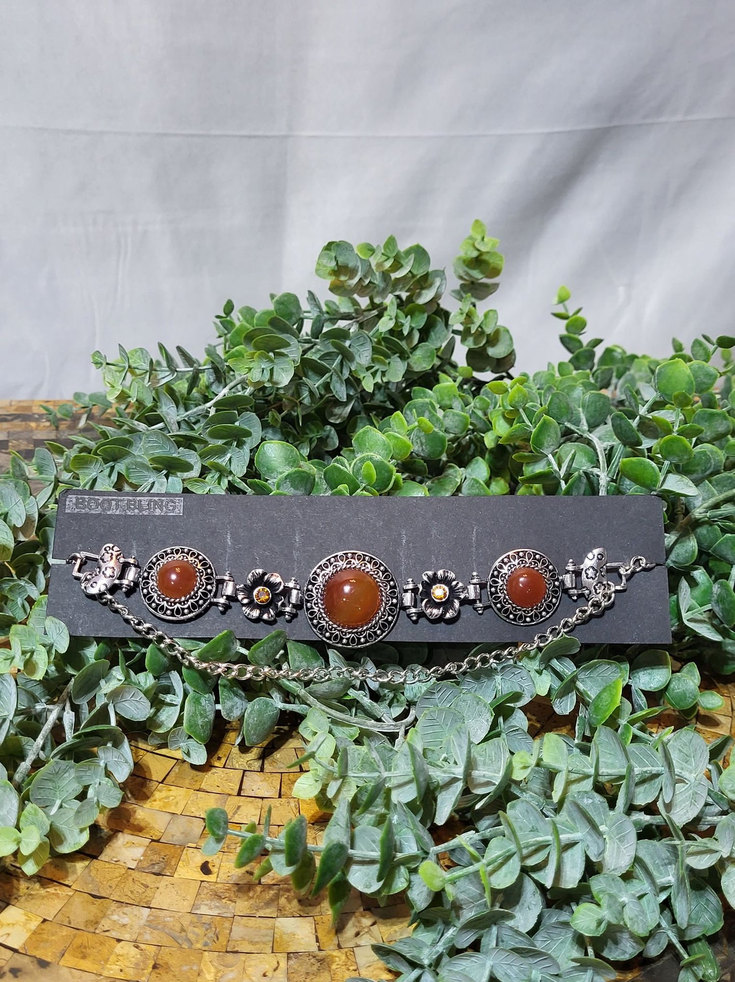 Silver Medallion with Brown Centers Choker/Boot Bling (8908)