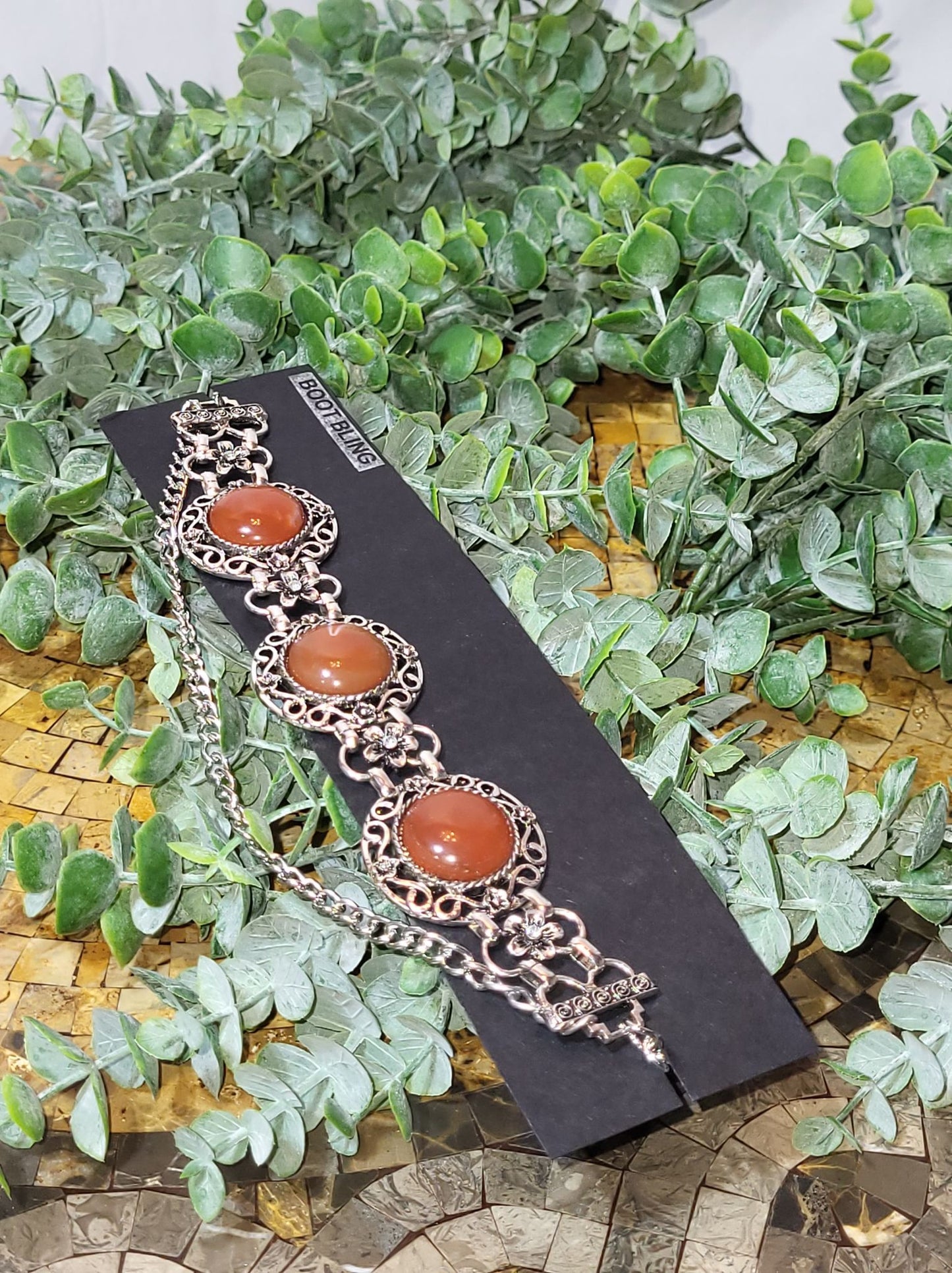 Silver Medallion with Brown Centers Choker/Boot Bling (8908)