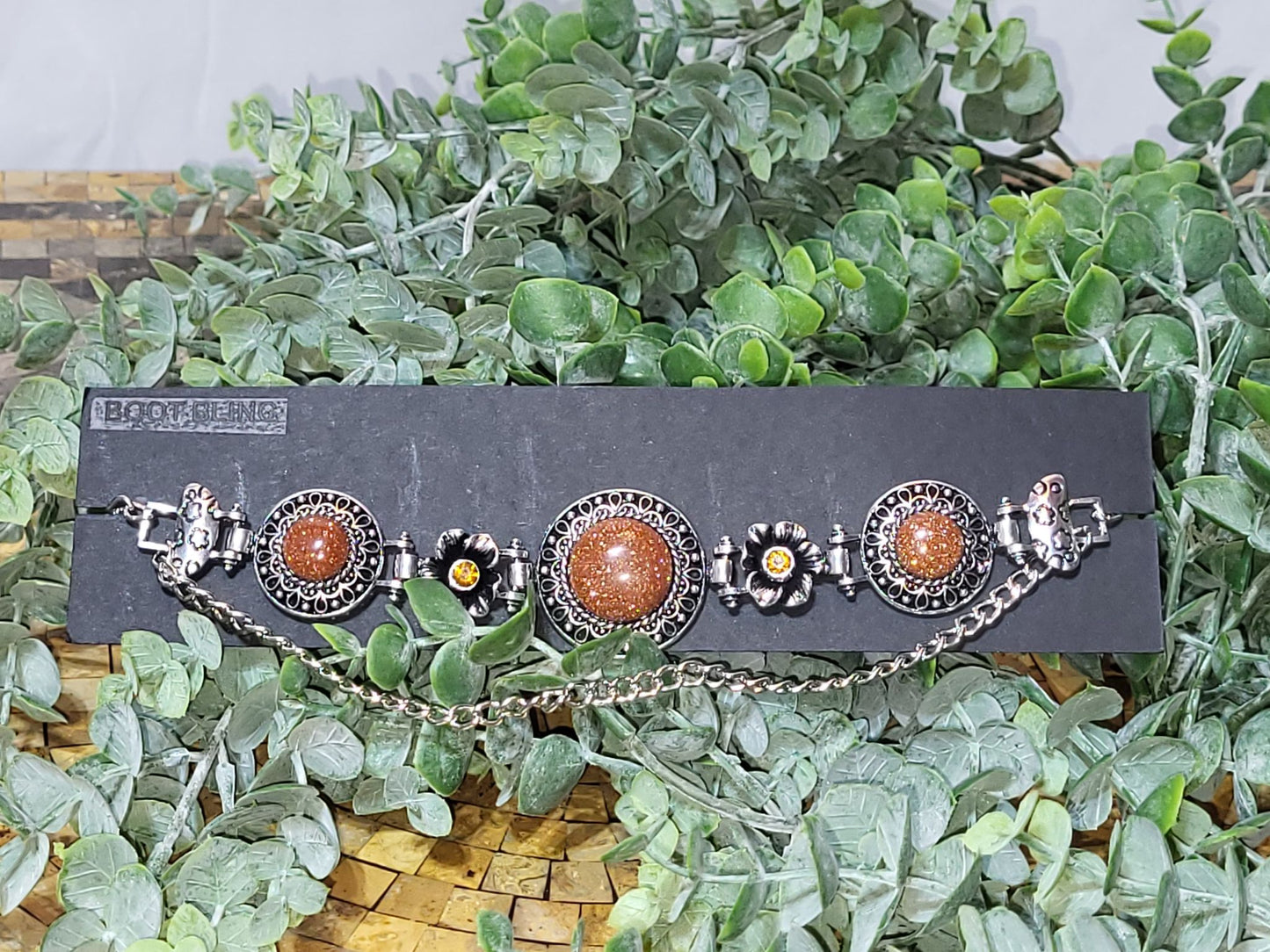 Silver Medallion with Brown Centers Choker/Boot Bling (8908)