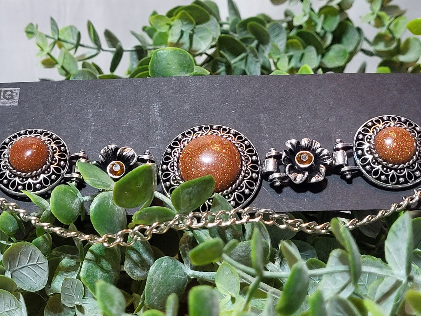 Silver Medallion with Brown Centers Choker/Boot Bling (8908)