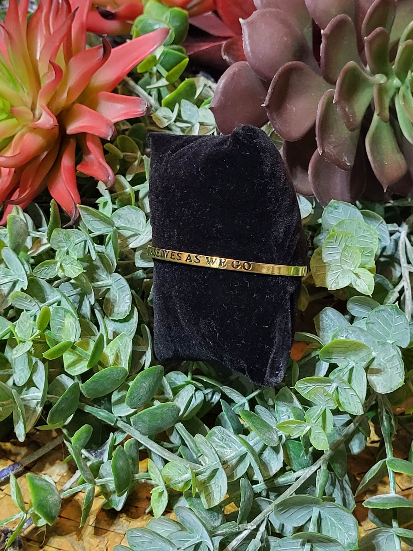 Brass "We Create Ourselves As We Go" Cuff Bracelet (Sku8937)