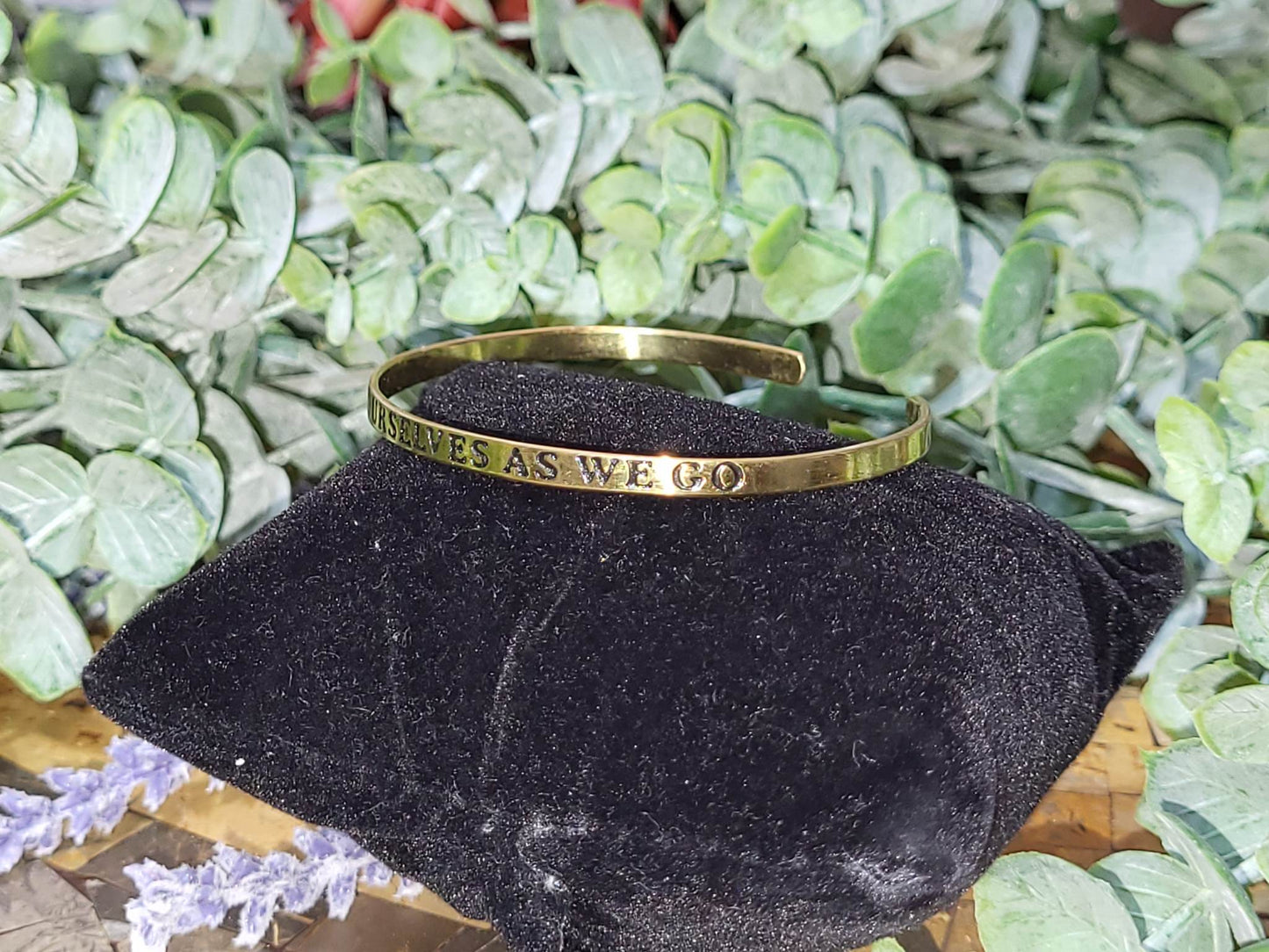 Brass "We Create Ourselves As We Go" Cuff Bracelet (Sku8937)
