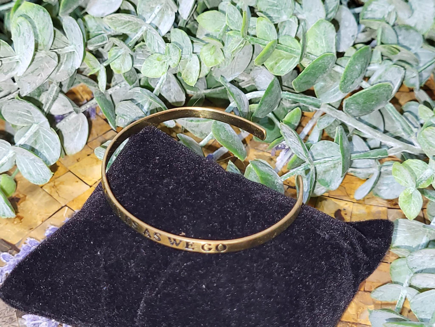 Brass "We Create Ourselves As We Go" Cuff Bracelet (Sku8937)