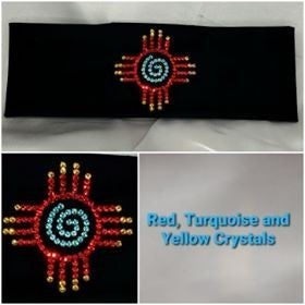Zia on Black with Turquoise, Red and Yellow Swarovski Crystals (Sku9714)