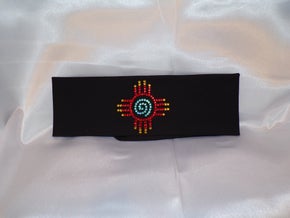 Zia on Black with Turquoise, Red and Yellow Swarovski Crystals (Sku9714)