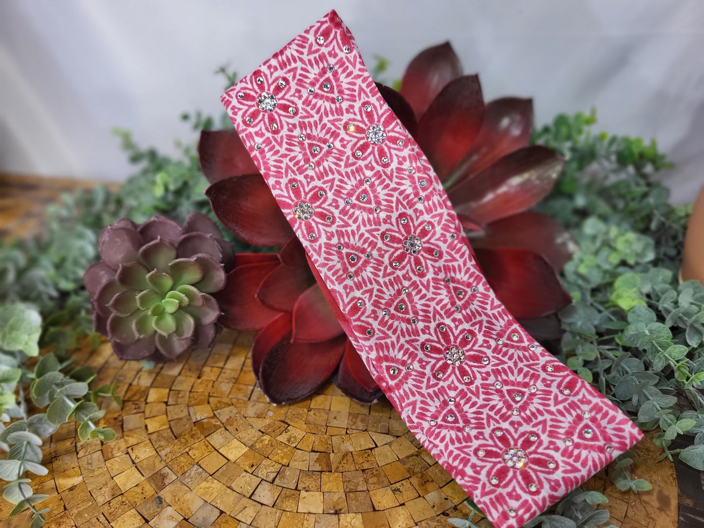 Pink Flowers with Diamond Clear Austrian Crystals (Sku9728)