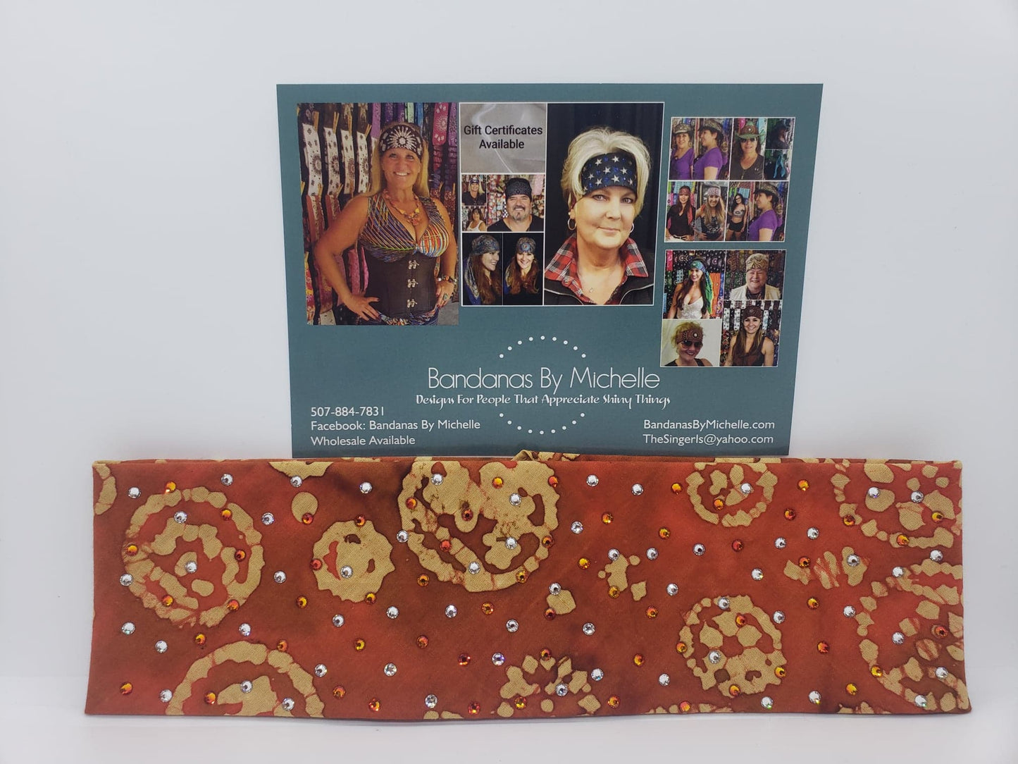 Orange Batik Bandana with Orange and Diamond Clear Austrian Crystals (Sku9932)
