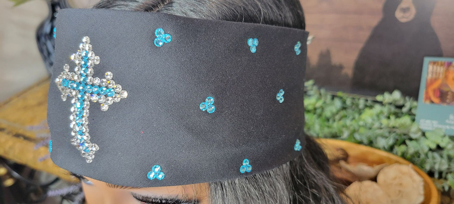 Turquoise and Clear Cross with Turquoise Bandana and Diamond Clear Austrian Crystals (Sku9973)