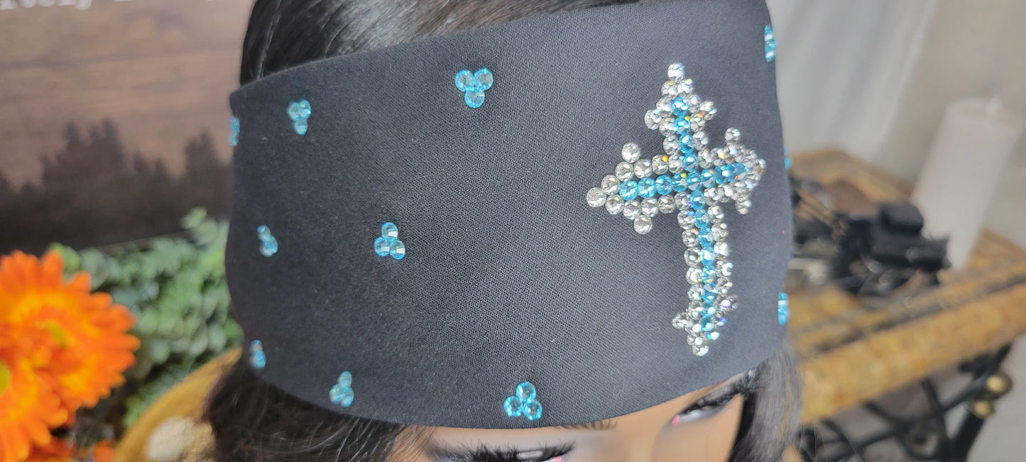 Turquoise and Clear Cross with Turquoise Bandana and Diamond Clear Austrian Crystals (Sku9973)