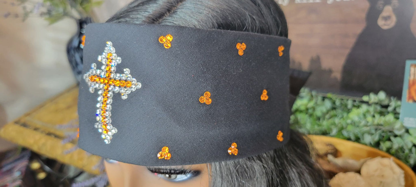 Orange and Clear Cross Bandana with Orange and Diamond Clear Austrian Crystals (Sku9976)