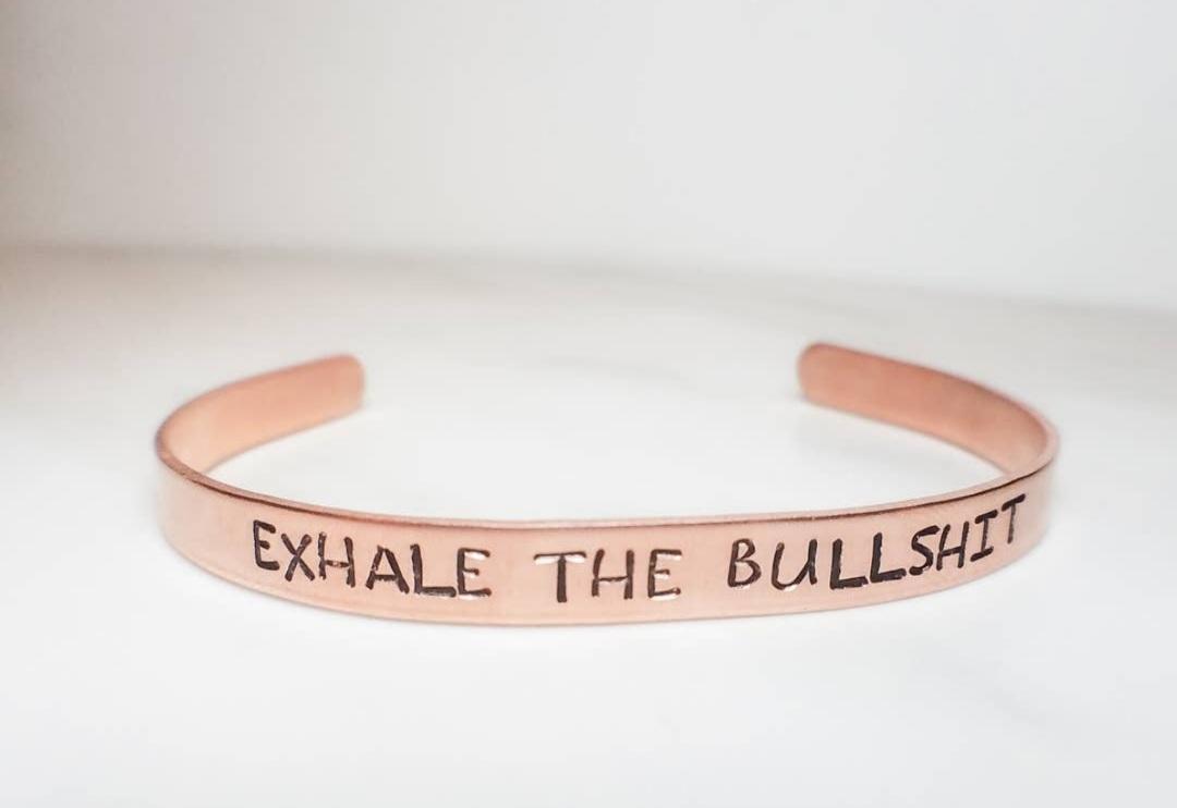 EXHALE THE BULLSHIT Adjustable Copper or Silver Cuff Bracelet (Sku8341)