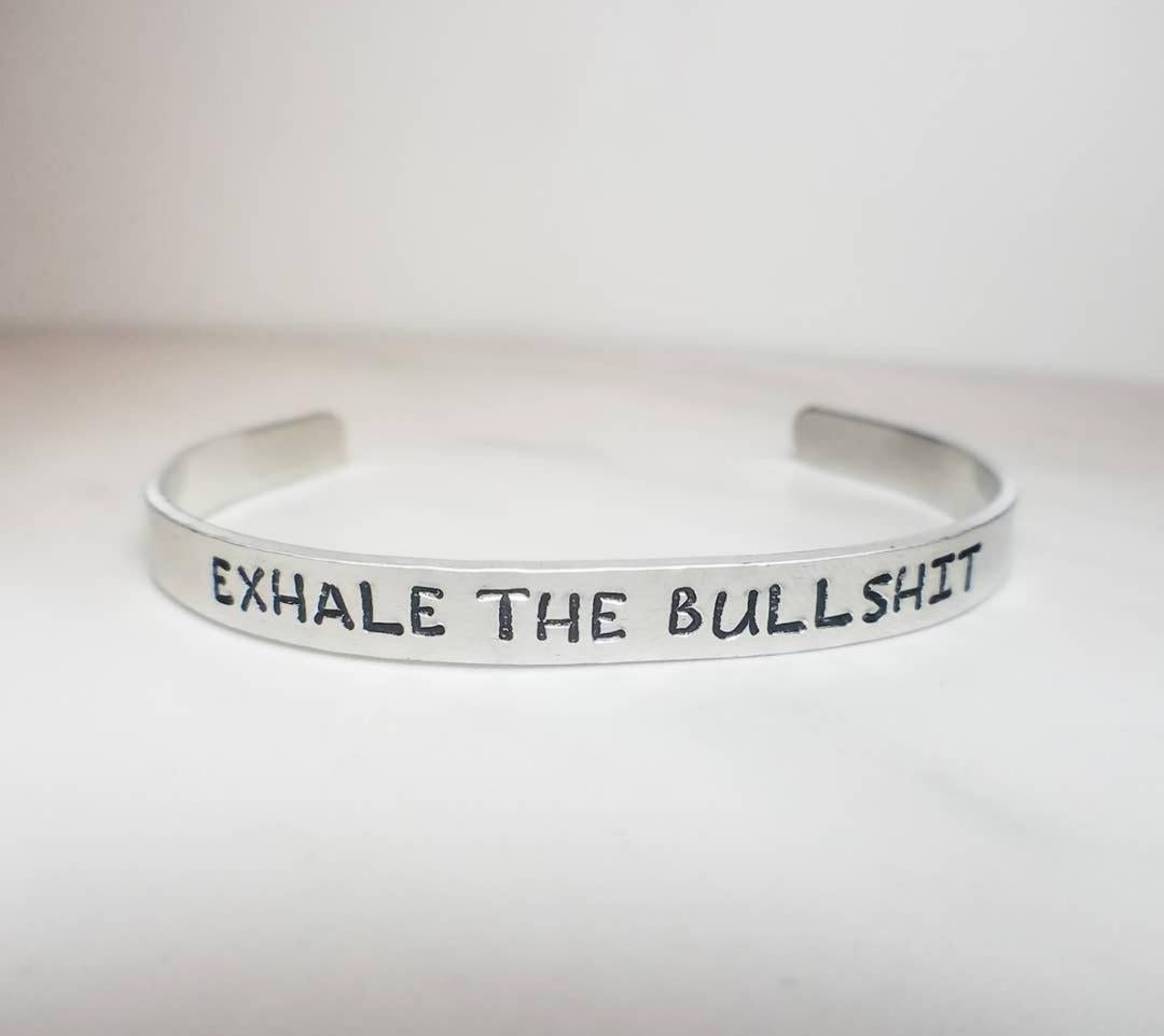 EXHALE THE BULLSHIT Adjustable Copper or Silver Cuff Bracelet (Sku8341)