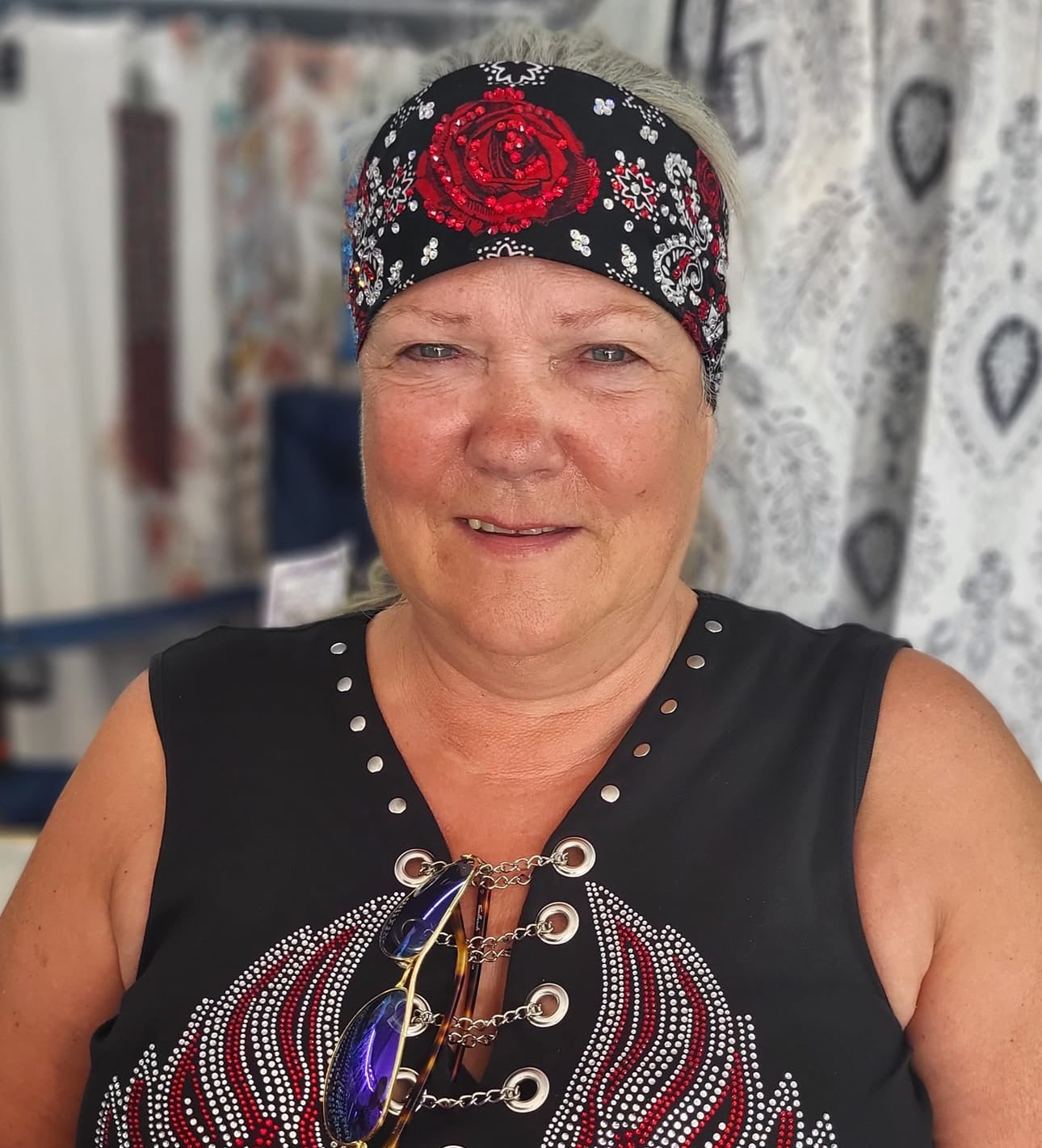 LeeAnnette Red Rose Bandana with Red and Diamond Clear Austrian Crystals (sku4802)