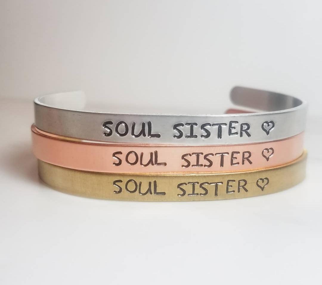 SOUL SISTER Adjustable Silver or Brass Cuff Bracelet (Sku8343)