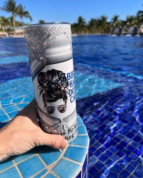 Biker Hair Don't Care Skinny Tumbler