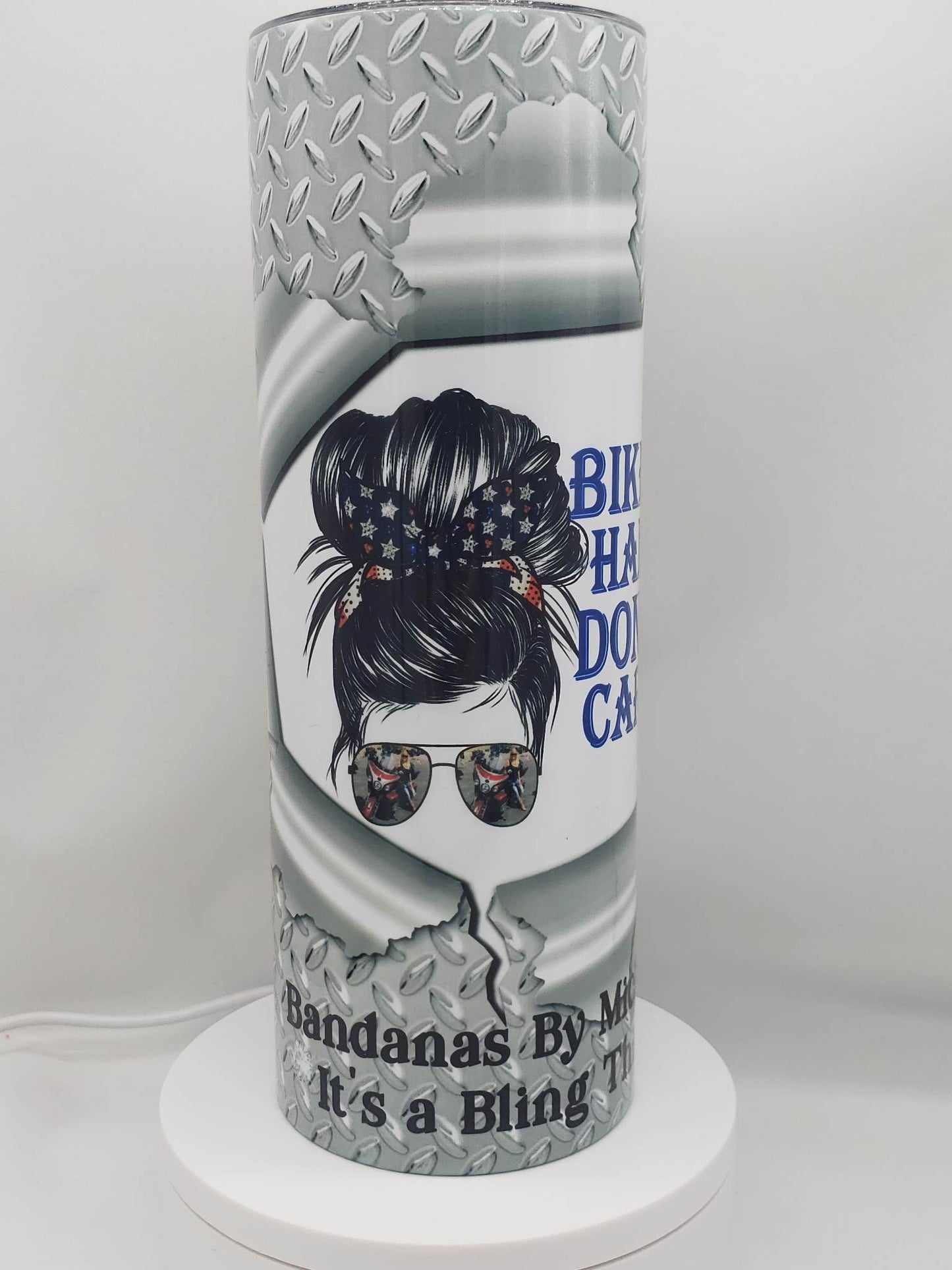 Biker Hair Don't Care Skinny Tumbler