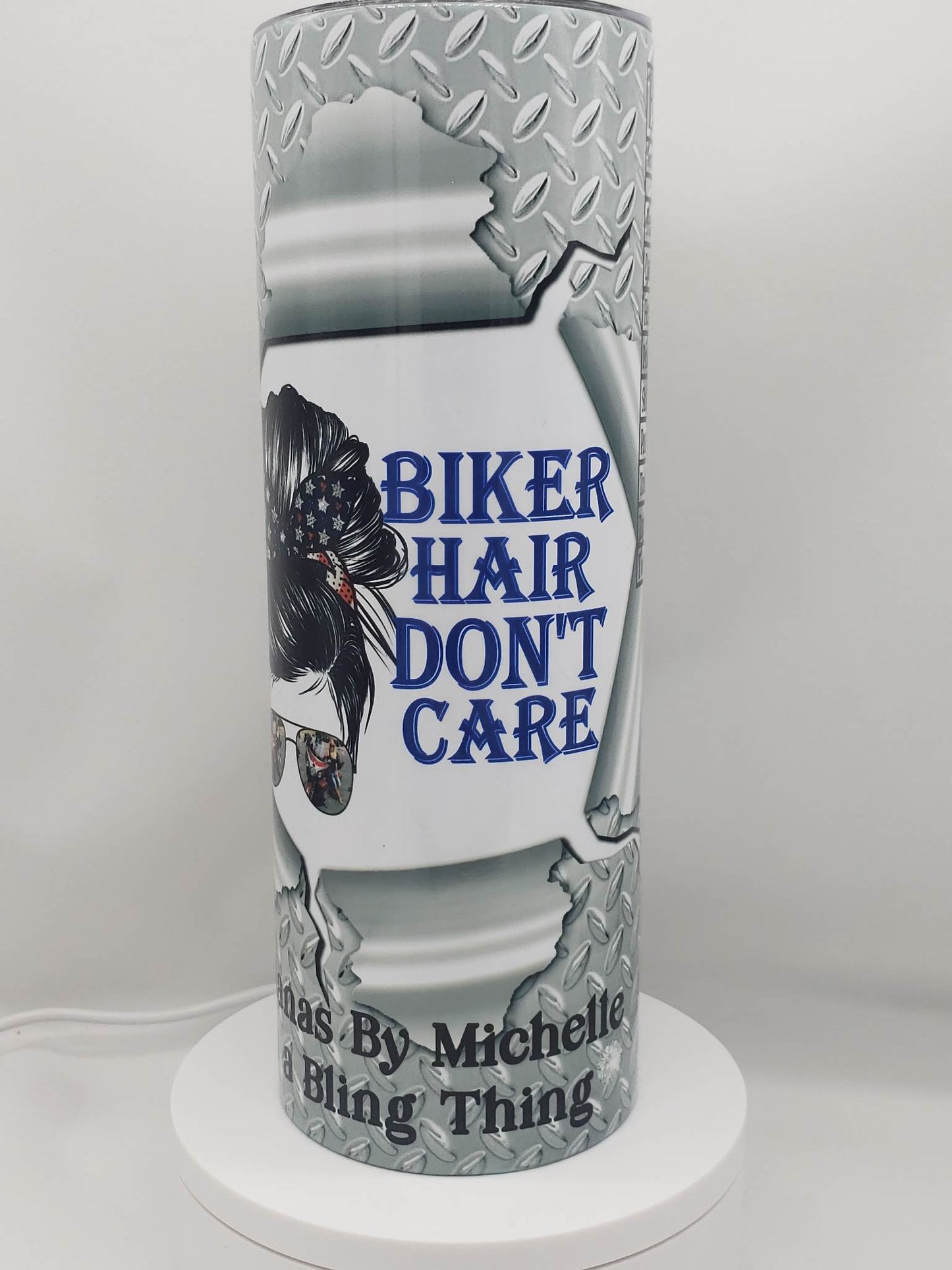 Biker Hair Don't Care Skinny Tumbler
