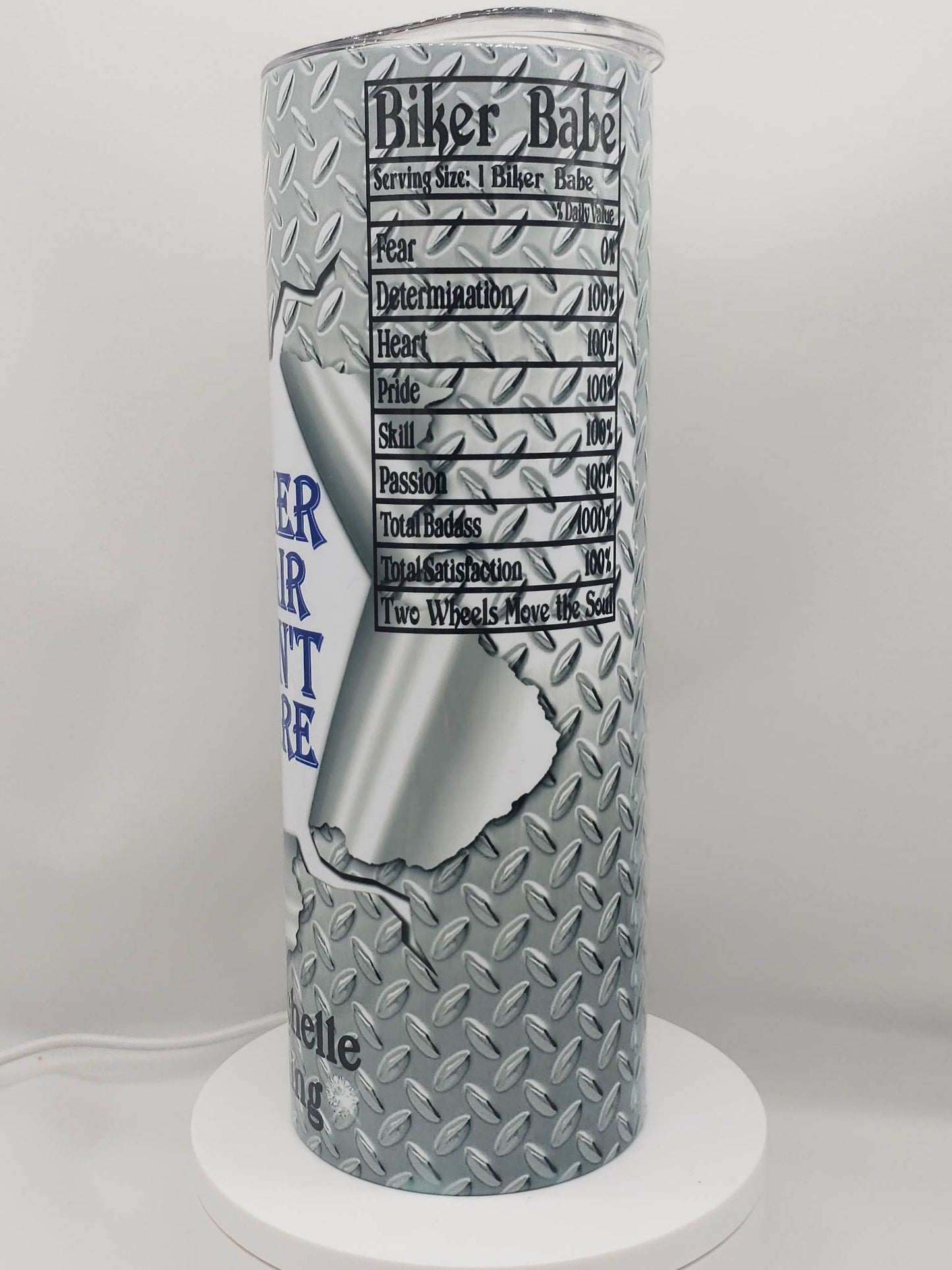 Biker Hair Don't Care Skinny Tumbler