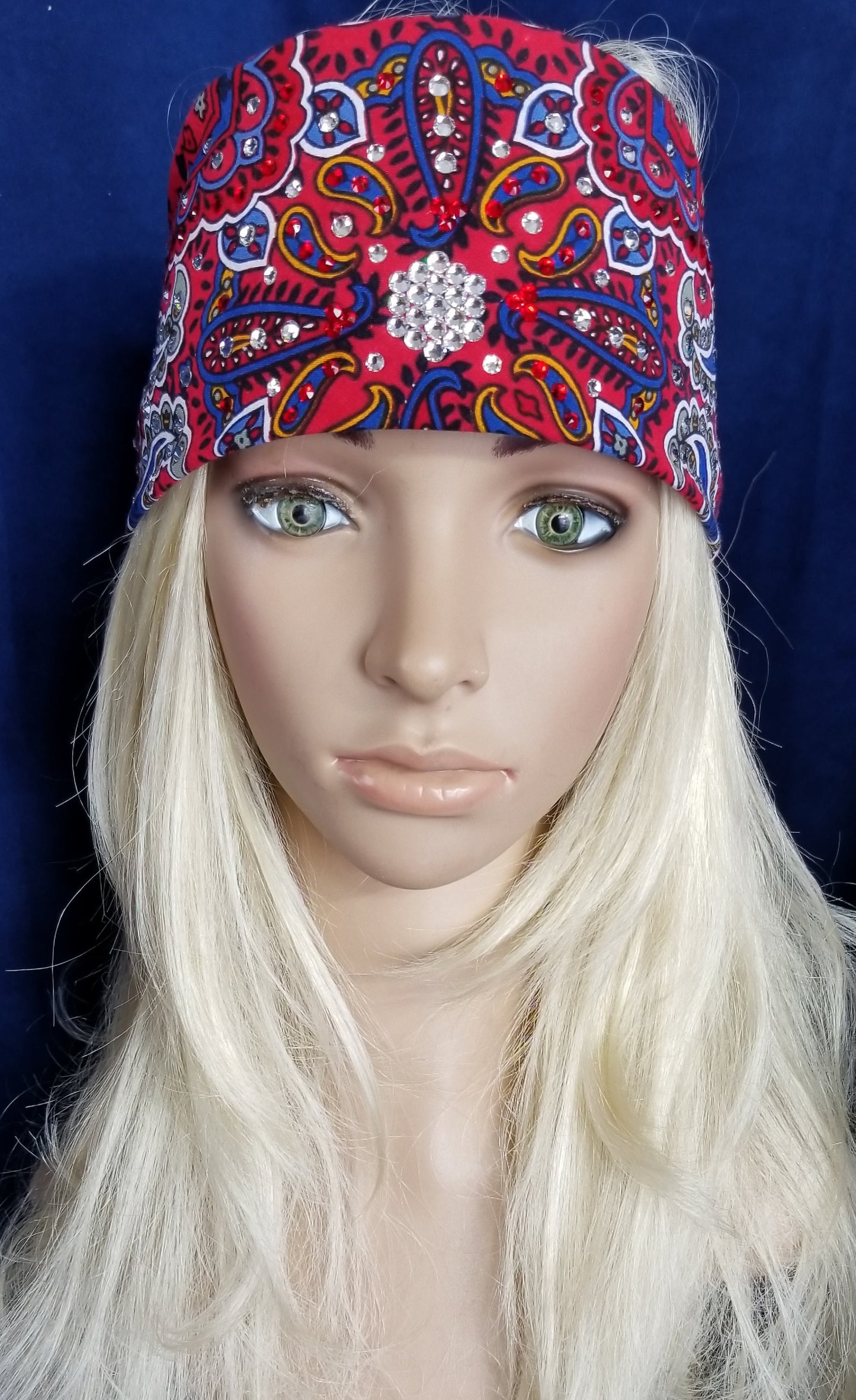 Red Indian Bandana with Red and Diamond Clear Austrian Crystals (Sku1201)