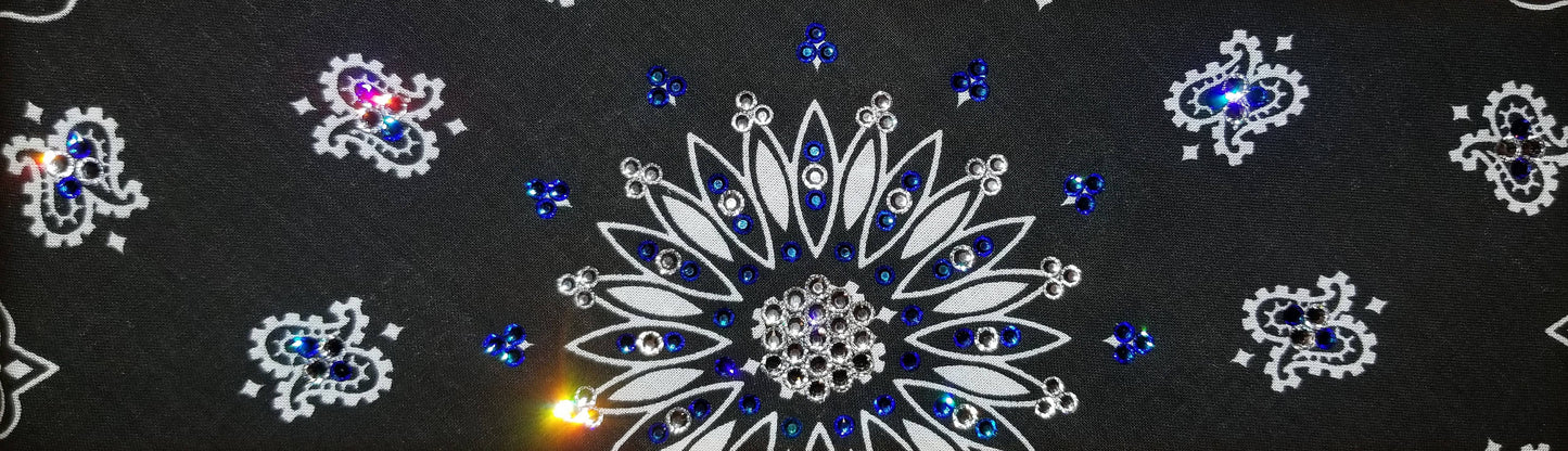 Black Paisley with Blue and Diamond Clear Austrian Crystals (Sku1900)
