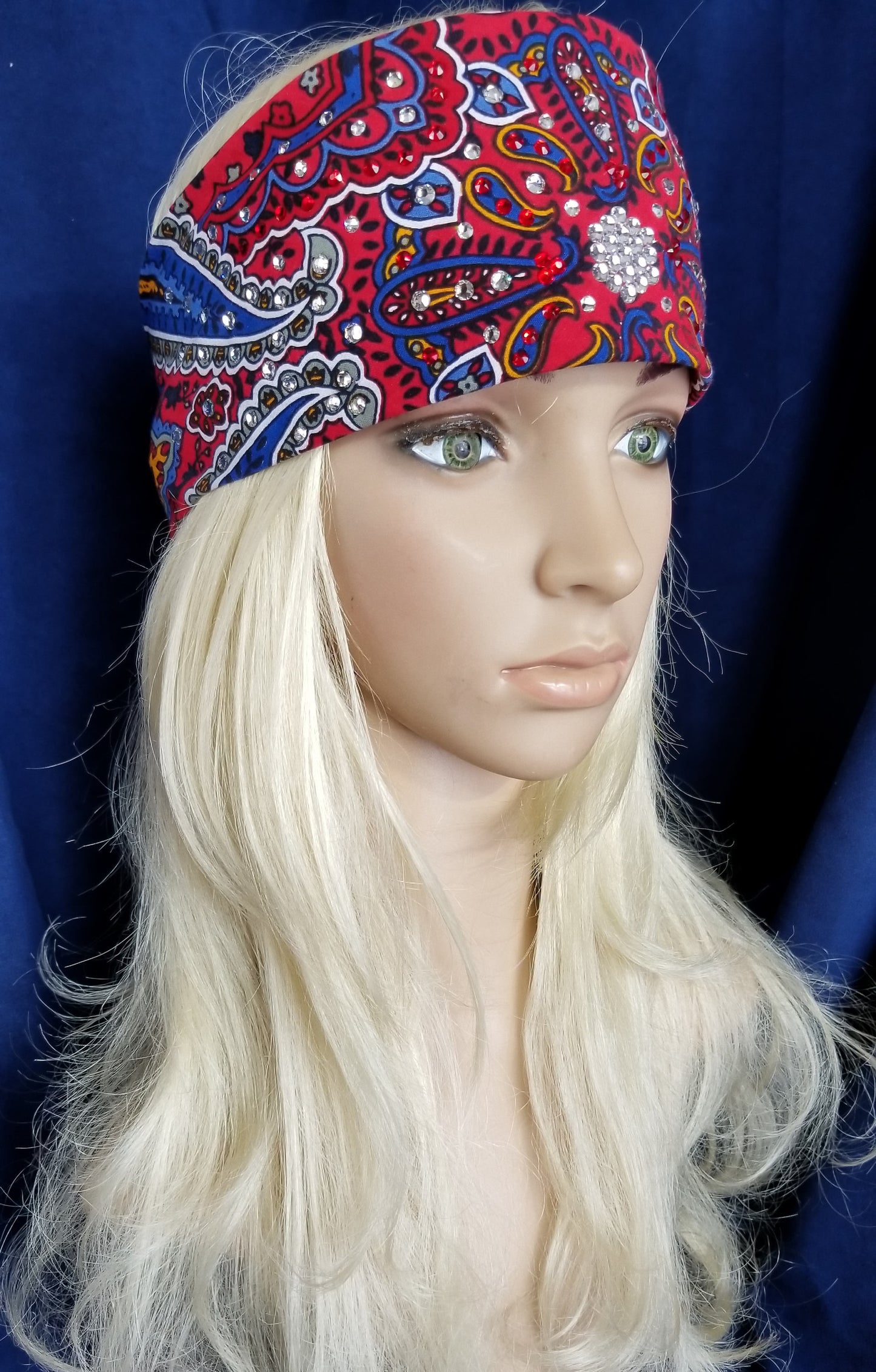 Red Indian Bandana with Red and Diamond Clear Austrian Crystals (Sku1201)