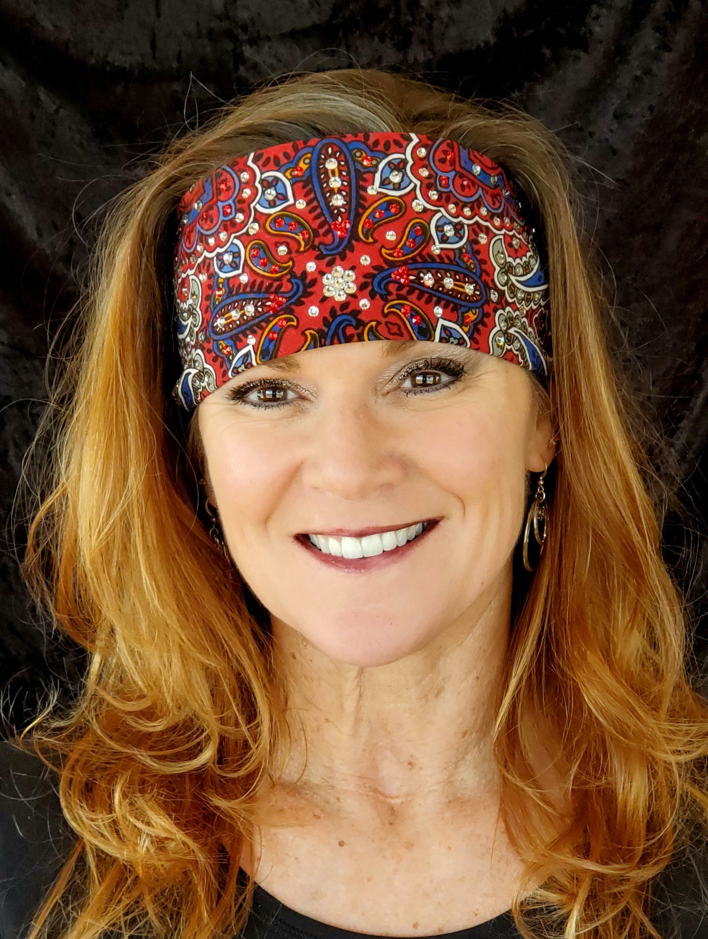 Red Indian Style Bandana with Red and Clear Austrian Crystals (Sku1202)