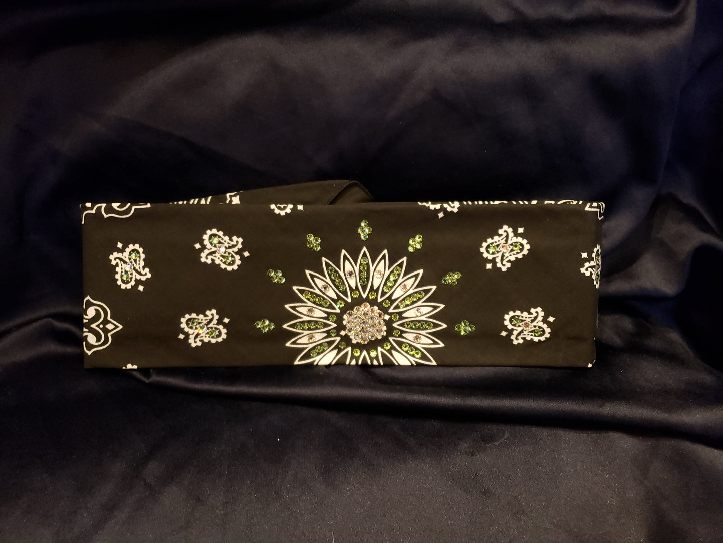 Black Paisley with Light Green and Diamond Clear Austrian Crystals (Sku1905)