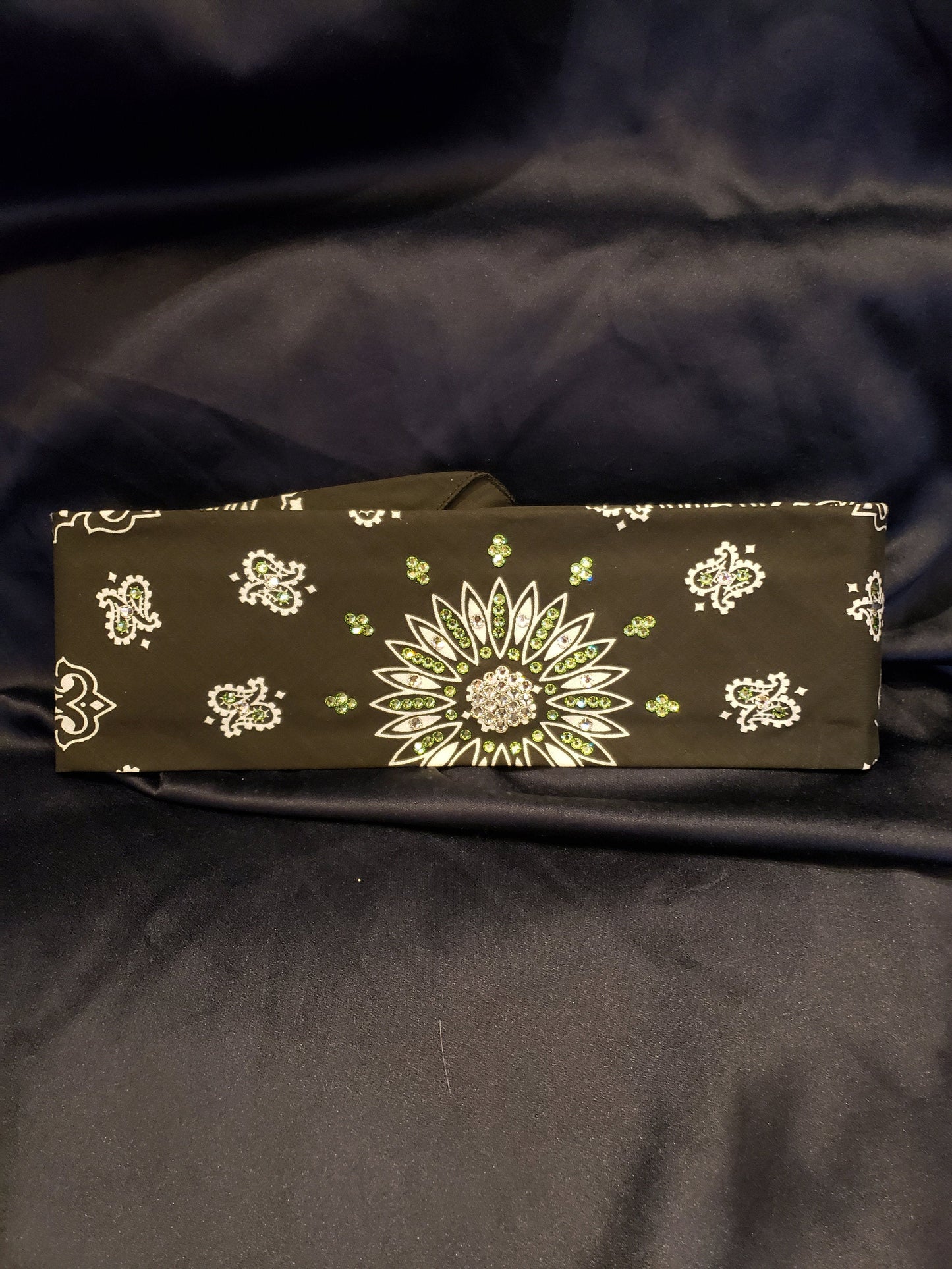 Black Paisley with Light Green and Diamond Clear Austrian Crystals (Sku1905)