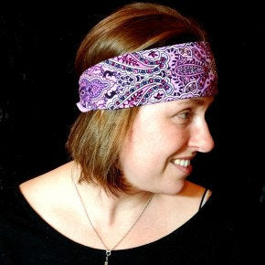 Narrow Lavender Indian Bandana with Fuchsia and Diamond Clear Austrian Crystals (Sku1399)