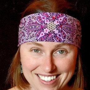 Narrow Lavender Indian Bandana with Fuchsia and Diamond Clear Austrian Crystals (Sku1399)