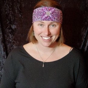 Narrow Lavender Indian Bandana with Fuchsia and Diamond Clear Austrian Crystals (Sku1399)