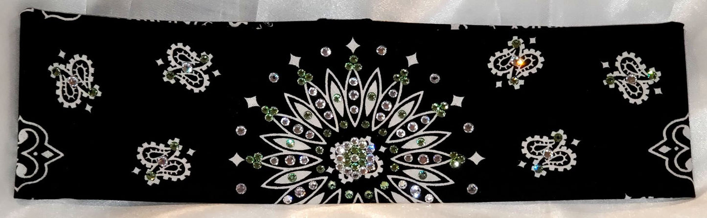Black Paisley Bandana With Peridot and Diamond Clear Austrian Crystals (Sku1933)