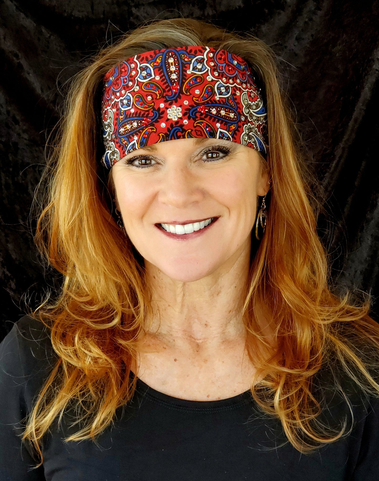 Red Indian Style Bandana with Red and Clear Austrian Crystals (Sku1202)