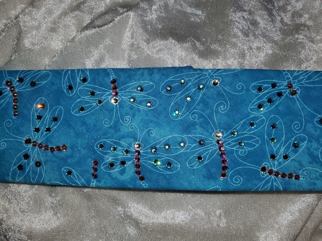Narrow Blue Dragonfly Bandana with Light Blue and Aurora Borealis Austrian Crystals (Sku1263)