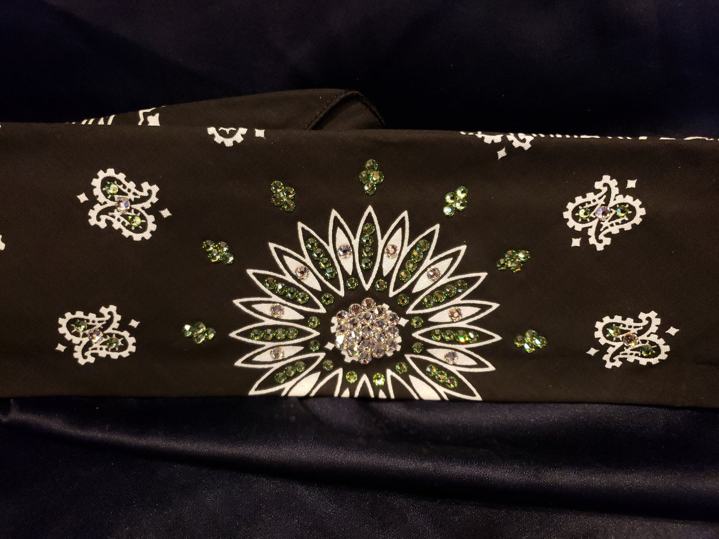 Black Paisley with Light Green and Diamond Clear Austrian Crystals (Sku1905)