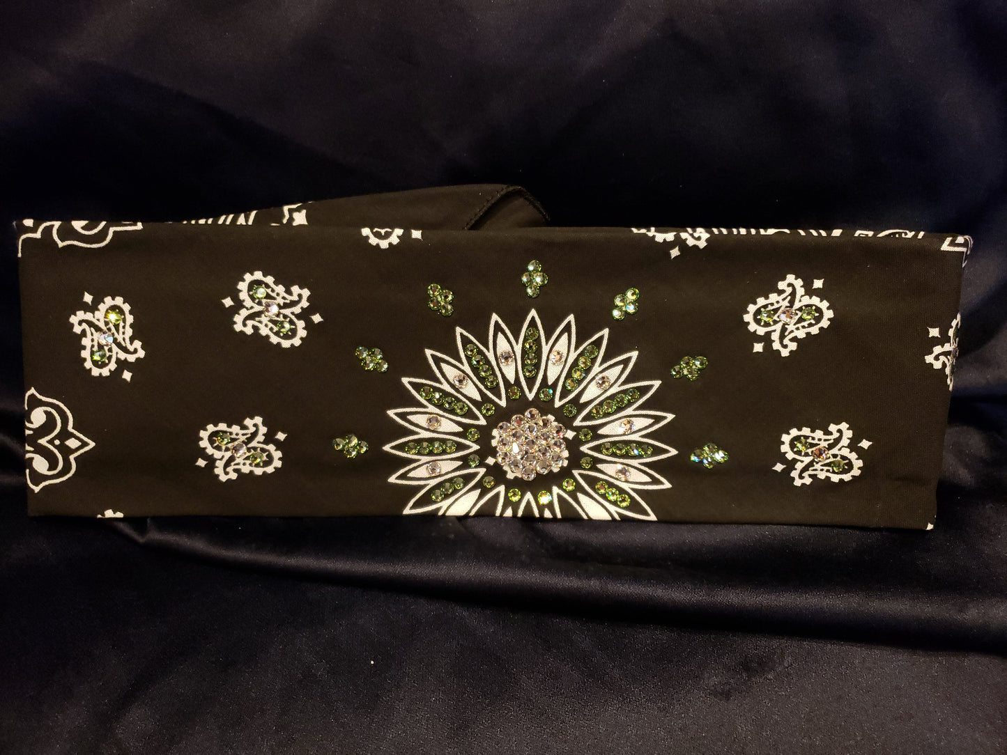 Black Paisley with Light Green and Diamond Clear Austrian Crystals (Sku1905)