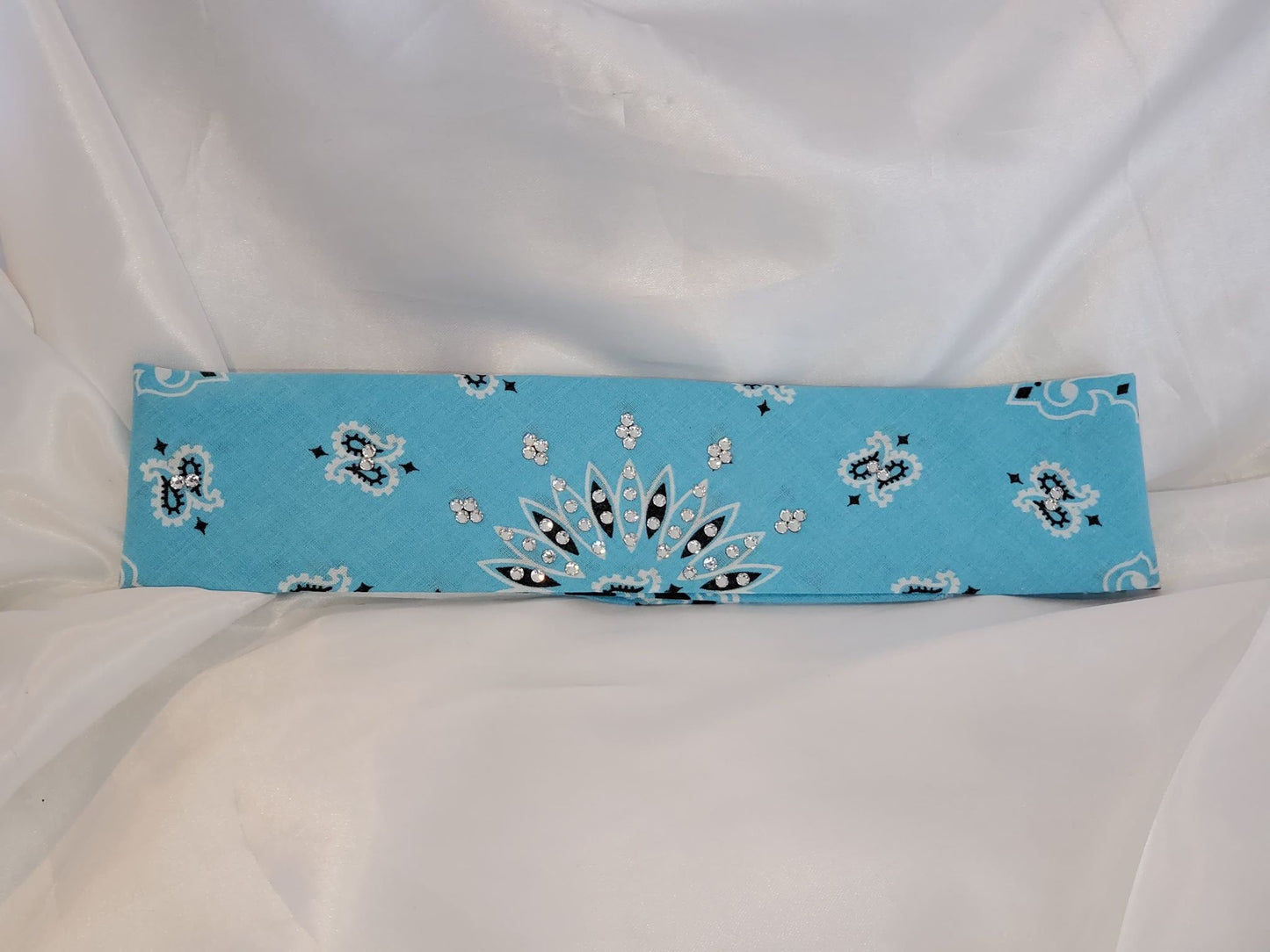 Bargain Narrow Baby Blue Bandana with Diamond Clear Crystals (Sku8035)