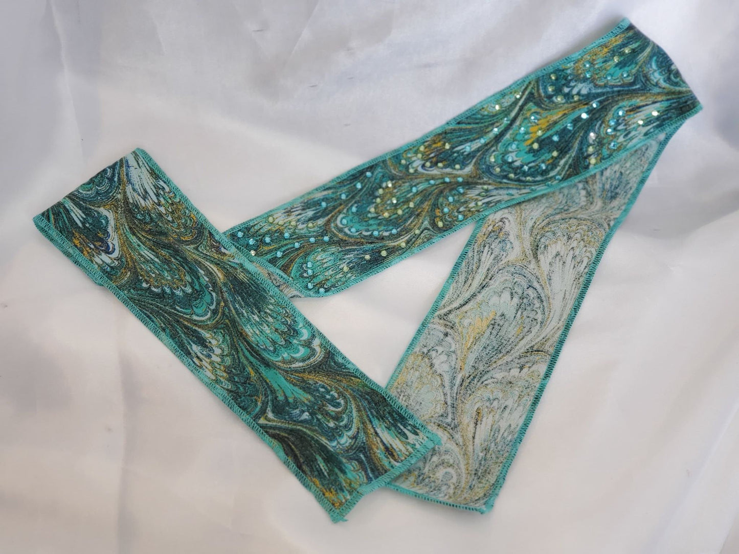 Turquoise Oil Slick Headband Strip with Light Blue and Light Green Swarovski Crystals (Sku5557)