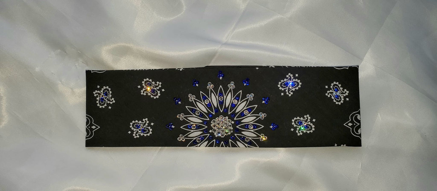 Black Paisley with Blue and Diamond Clear Austrian Crystals (Sku1900)