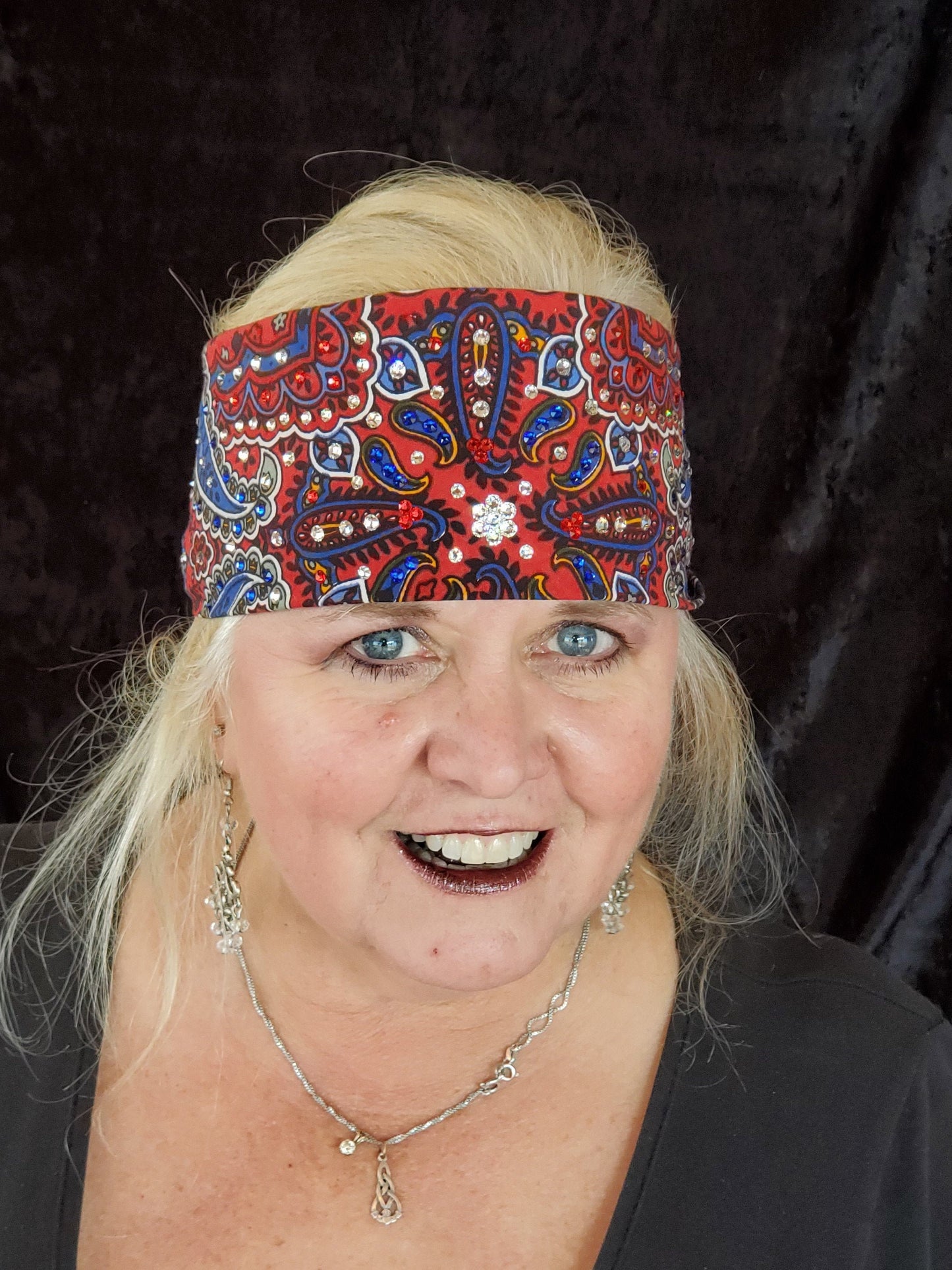 Red Indian Bandana with Clear, Blue and Red Crystals (Sku1200)
