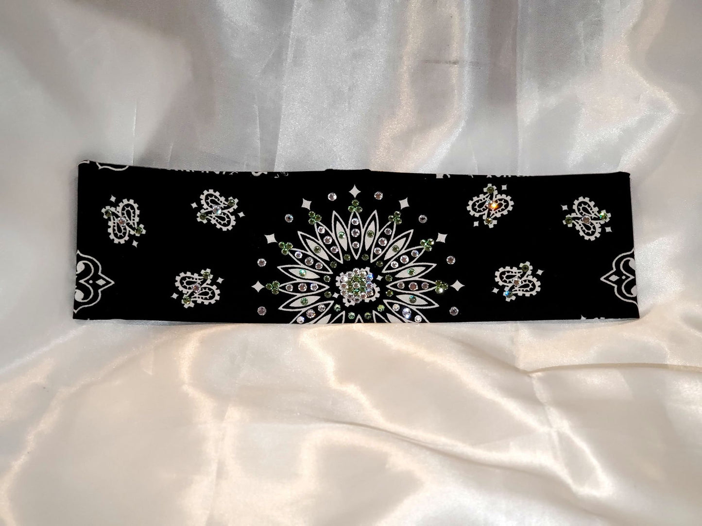 Black Paisley Bandana With Peridot and Diamond Clear Austrian Crystals (Sku1933)